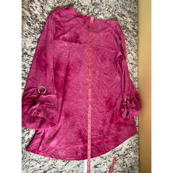 New Direction Women Small Blouse Pink Embroidered Swirl Rolled Sleeve Barbiecore - Picture 7 of 8